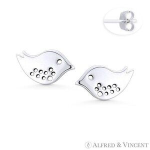 Bird Couple Love Charm Stud Earrings in Solid .925 Sterling Silver